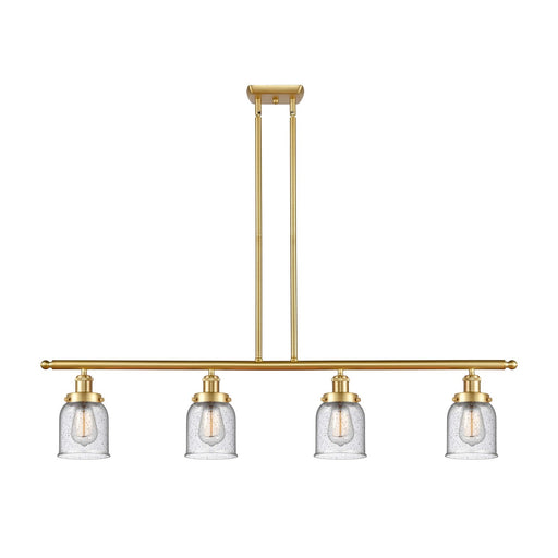 Innovations Bell 48in 4-Light Island Light | Industrial Satin Gold Steel and Seedy Glass | Kitchen Island & Dining Room | Model 916-4I-SG-G54