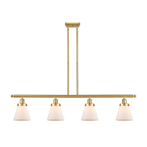 Innovations Cone 48in 4-Light Island Light | Industrial Satin Gold Steel and Matte White Frosted Glass | Kitchen Island & Dining | Model 916-4I-SG-G61