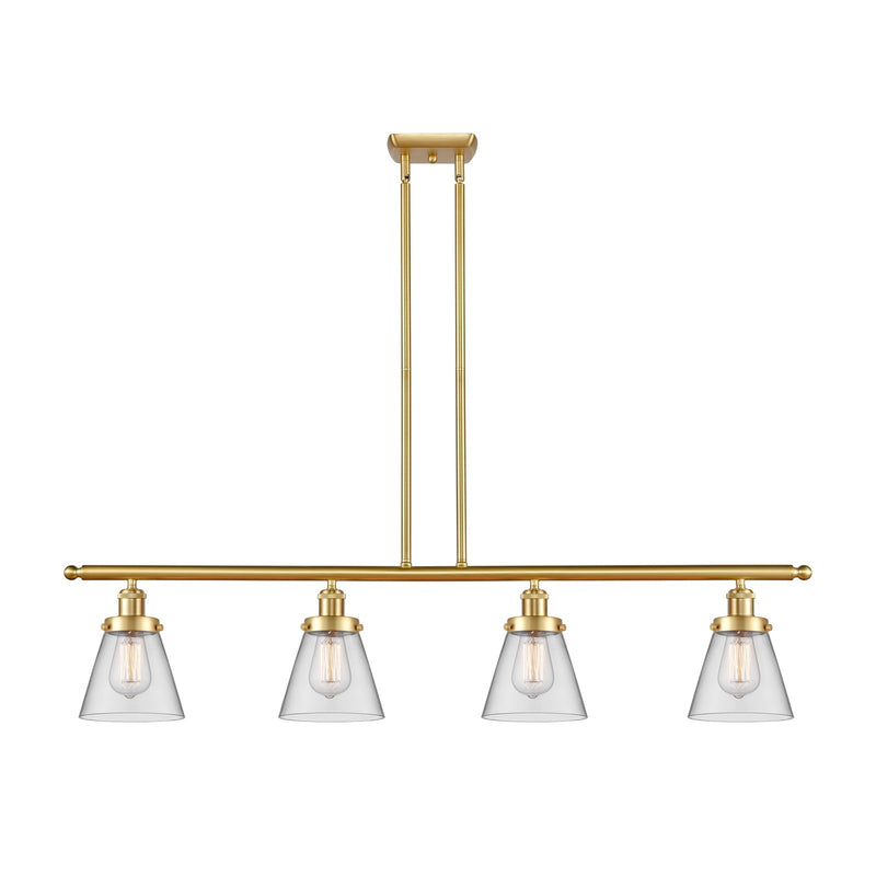 Innovations Cone 48in 4-Light Island Light | Industrial Satin Gold Steel and Clear Glass | Kitchen Island & Dining Room | Model 916-4I-SG-G62