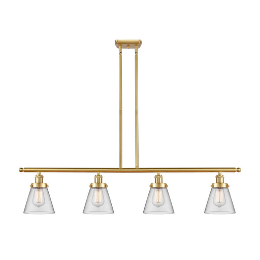 Innovations Cone 48in 4-Light Island Light | Industrial Satin Gold Steel and Clear Glass | Kitchen Island & Dining Room | Model 916-4I-SG-G62