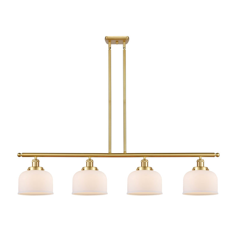 Innovations Bell 48in 4-Light Island Light | Industrial Satin Gold Steel and Matte White Frosted Glass | Kitchen Island & Dining | Model 916-4I-SG-G71