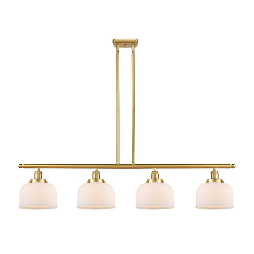 Innovations Bell 48in 4-Light Island Light | Industrial Satin Gold Steel and Matte White Frosted Glass | Kitchen Island & Dining | Model 916-4I-SG-G71