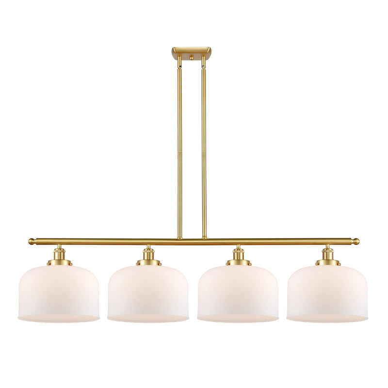 Innovations Bell 48in 4-Light Island Light | Industrial Satin Gold Steel and Matte White Frosted Glass | Kitchen Island & Dining | Model 916-4I-SG-G71-L