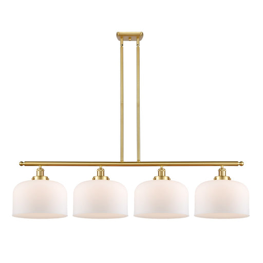 Innovations Bell 48in 4-Light Island Light | Industrial Satin Gold Steel and Matte White Frosted Glass | Kitchen Island & Dining | Model 916-4I-SG-G71-L