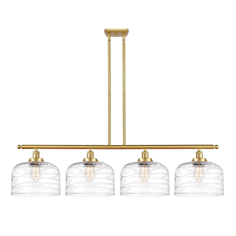 Innovations Bell 48in 4-Light Island Light | Industrial Satin Gold Steel and Clear Deco Swirl XL Glass | Kitchen Island & Dining | Model 916-4I-SG-G713-L