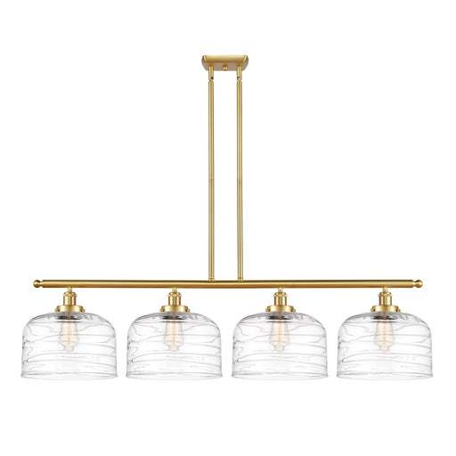 Innovations Bell 48in 4-Light Island Light | Industrial Satin Gold Steel and Clear Deco Swirl XL Glass | Kitchen Island & Dining | Model 916-4I-SG-G713-L