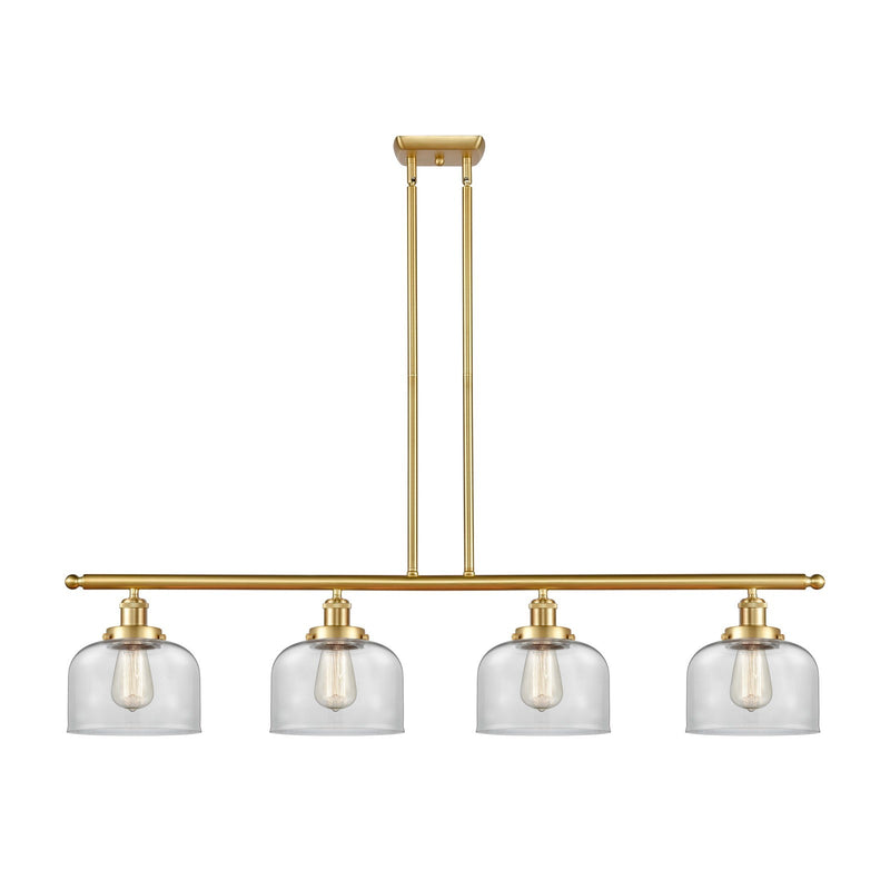 Innovations Bell 48in 4-Light Island Light | Industrial Satin Gold Steel and Clear Glass | Kitchen Island & Dining Room | Model 916-4I-SG-G72