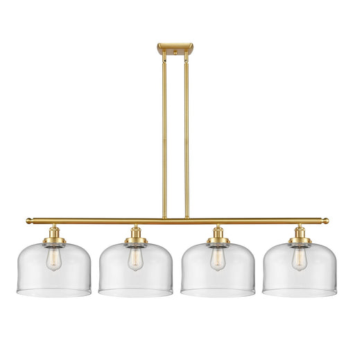 Innovations Bell 48in 4-Light Island Light | Industrial Satin Gold Steel and Clear XL Glass | Kitchen Island & Dining Room | Model 916-4I-SG-G72-L