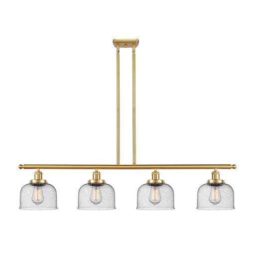 Innovations Bell 48in 4-Light Island Light | Industrial Satin Gold Steel and Seedy Glass | Kitchen Island & Dining Room | Model 916-4I-SG-G74