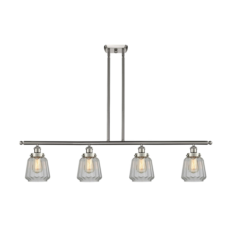 Innovations Chatham 48in 4-Light Island Light | Modern Transitional Brushed Satin Nickel Steel and Cast Brass with Clear Ribbed | Model 916-4I-SN-G142