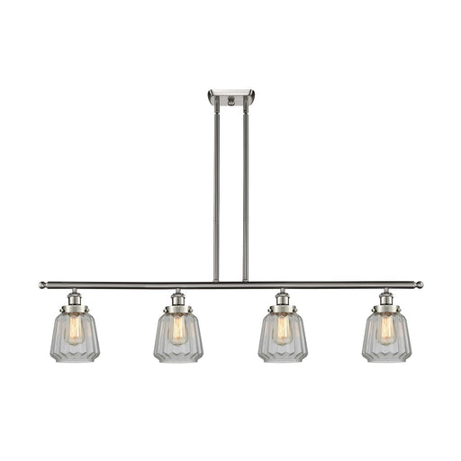 Innovations Chatham 48in 4-Light Island Light | Modern Transitional Brushed Satin Nickel Steel and Cast Brass with Clear Ribbed | Model 916-4I-SN-G142