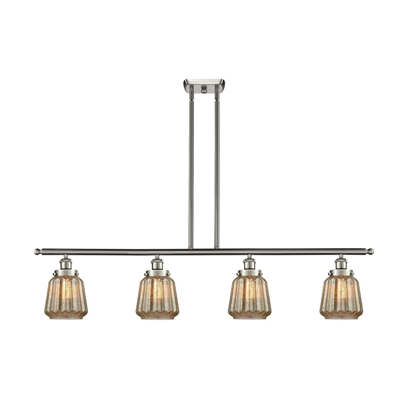 Innovations Chatham 48in 4-Light Island Light | Modern Transitional Brushed Satin Nickel Steel and Cast Brass with Mercury Ribbed | Model 916-4I-SN-G146