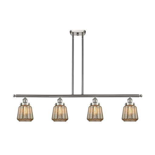 Innovations Chatham 48in 4-Light Island Light | Modern Transitional Brushed Satin Nickel Steel and Cast Brass with Mercury Ribbed | Model 916-4I-SN-G146