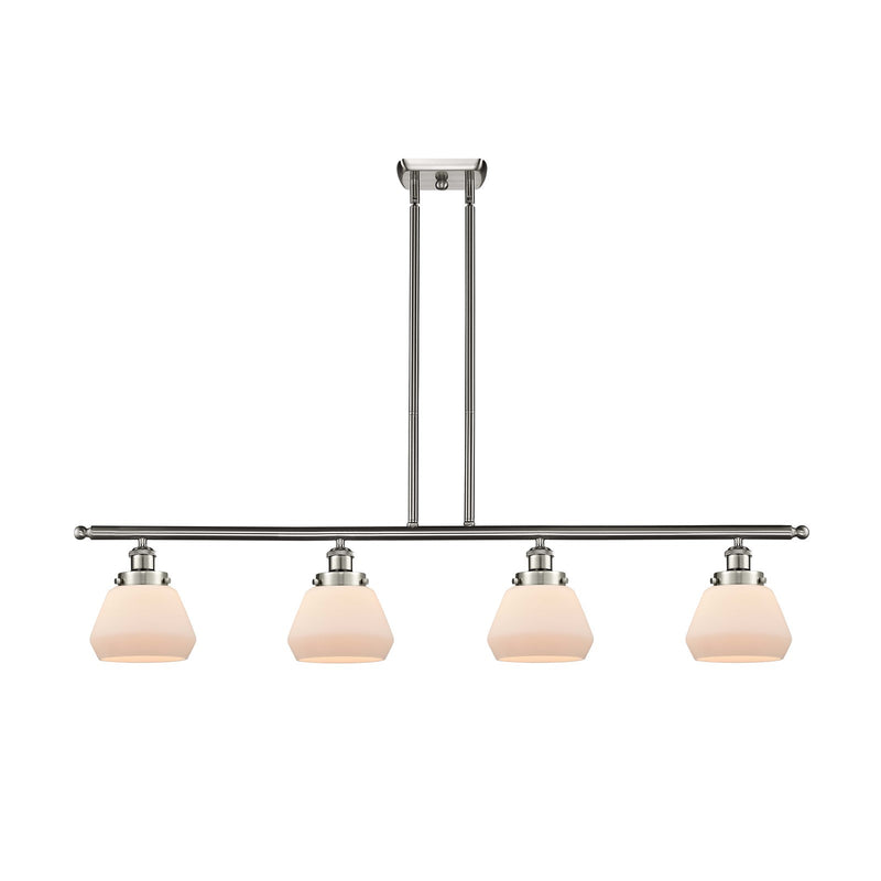 Innovations Fulton 48in 4-Light Island Light | Modern Transitional Brushed Satin Nickel and Matte White Frosted Glass | Kitchen | Model 916-4I-SN-G171