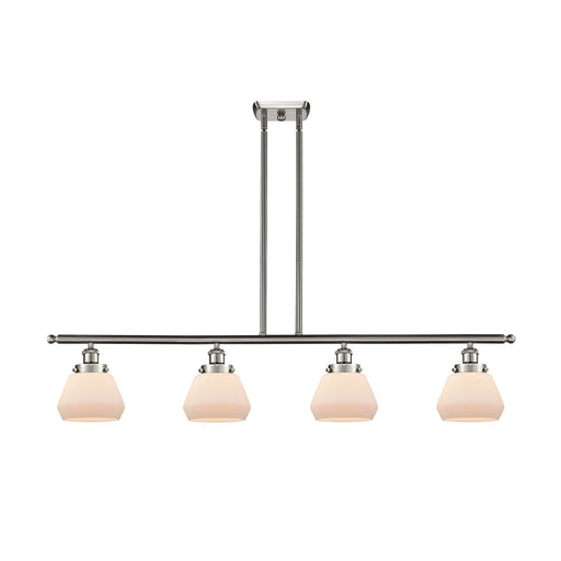 Innovations Fulton 48in 4-Light Island Light | Modern Transitional Brushed Satin Nickel and Matte White Frosted Glass | Kitchen | Model 916-4I-SN-G171