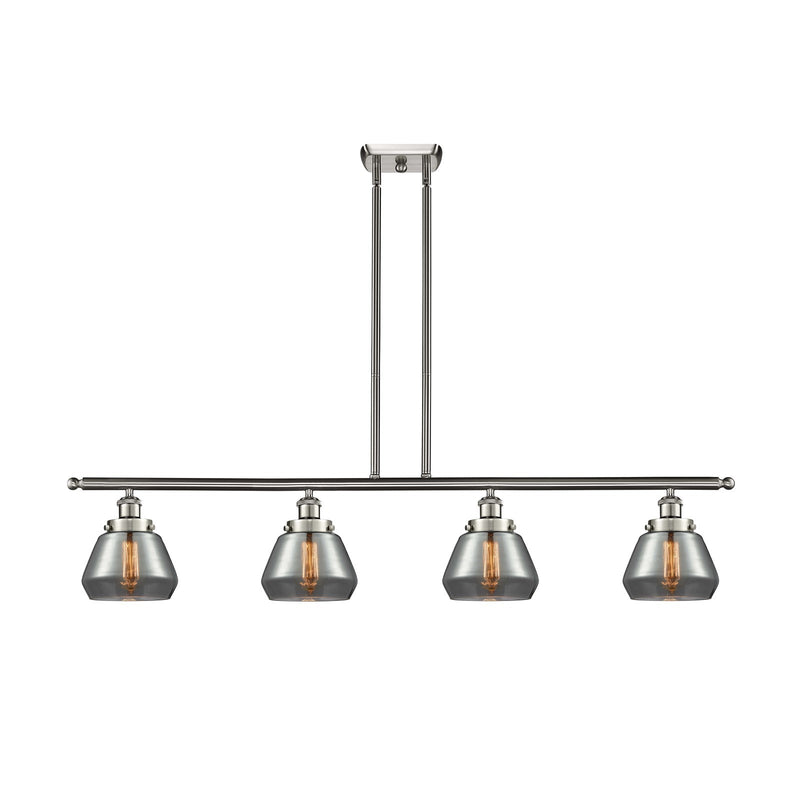 Innovations Fulton 48in 4-Light Island Light | Modern Transitional Brushed Satin Nickel and Light Smoke Glass | Kitchen Island & | Model 916-4I-SN-G173