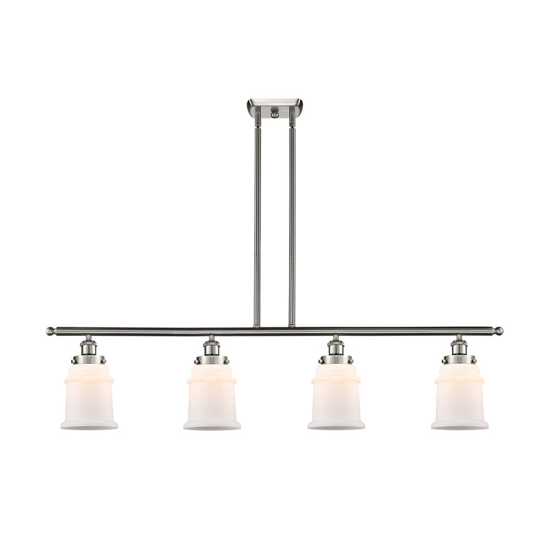 Innovations Canton 48in 4-Light Island Light | Modern Transitional Brushed Satin Nickel and Matte White Frosted Glass | Kitchen | Model 916-4I-SN-G181