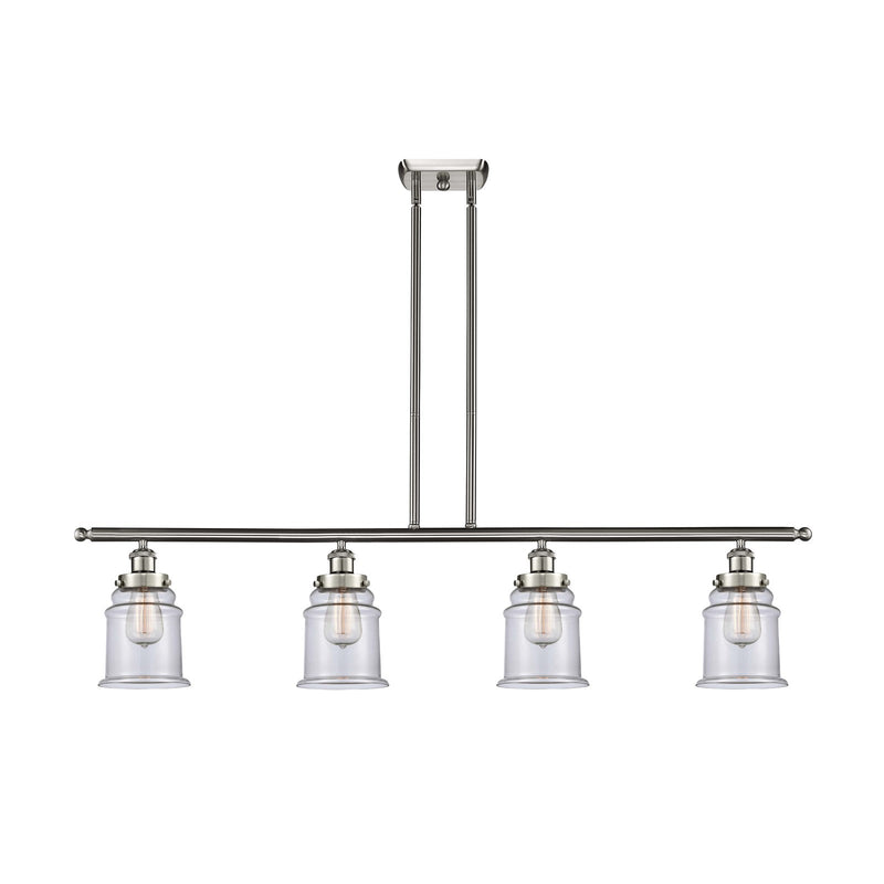 Innovations Canton 48in 4-Light Island Light | Modern Contemporary Brushed Satin Nickel and Clear Transparent Glass | Kitchen | Model 916-4I-SN-G182