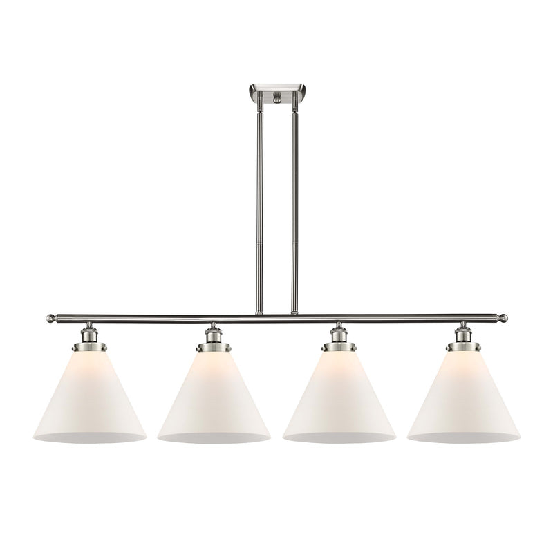 Innovations Cone 48in 4-Light Island Light | Brushed Satin Nickel Steel and Matte White Glass | Kitchen Island & Dining Room | Model 916-4I-SN-G41-L