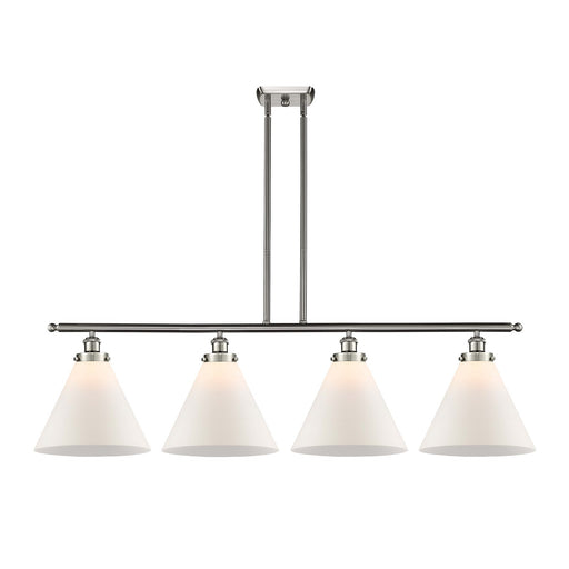 Innovations Cone 48in 4-Light Island Light | Industrial Brushed Satin Nickel and Matte White Frosted Glass | Kitchen Island & | Model 916-4I-SN-G41-L-LED
