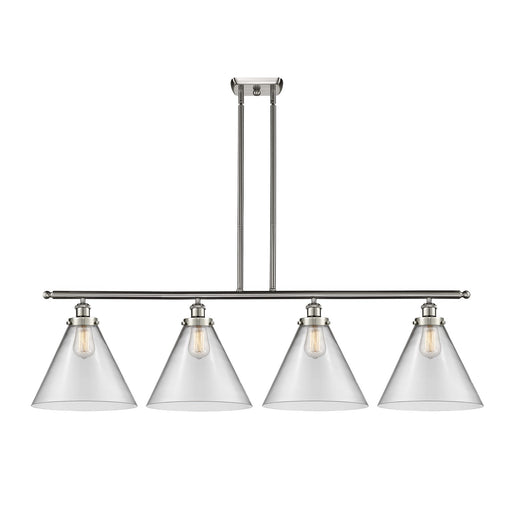Innovations Cone 48in 4-Light Island Light | Industrial Brushed Satin Nickel and Clear Glass | Kitchen Island & Dining Room | Model 916-4I-SN-G42-L