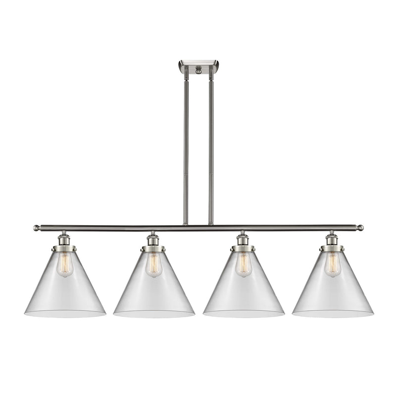 Innovations Cone 48in 4-Light Island Light | Industrial Brushed Satin Nickel and Clear Glass | Kitchen Island & Dining Room | Model 916-4I-SN-G42-L-LED