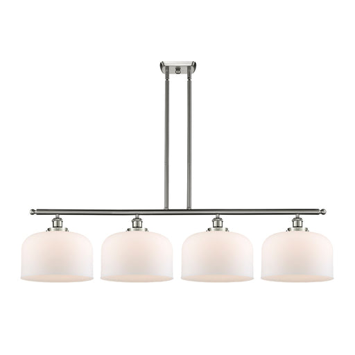 Innovations Bell 48in 4-Light Island Light | Industrial Brushed Satin Nickel and Matte White Frosted Glass | Kitchen Island & | Model 916-4I-SN-G71-L
