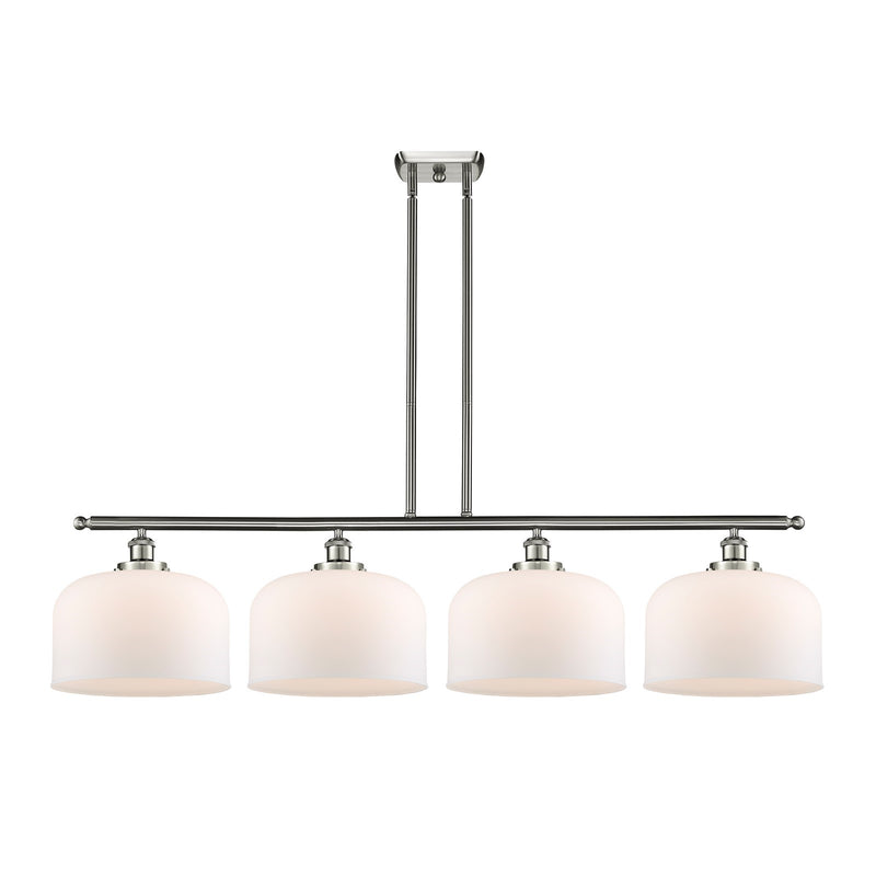 Innovations Bell 48in 4-Light Island Light | Industrial Brushed Satin Nickel and Matte White Frosted Glass | Kitchen Island & | Model 916-4I-SN-G71-L-LED