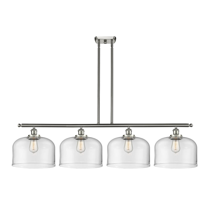 Innovations Bell 48in 4-Light Island Light | Industrial Brushed Satin Nickel and Clear Glass | Kitchen Island & Dining Room | Model 916-4I-SN-G72-L