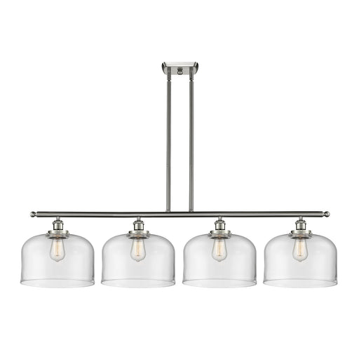Innovations Bell 48in 4-Light Island Light | Industrial Brushed Satin Nickel and Clear Glass | Kitchen Island & Dining Room | Model 916-4I-SN-G72-L