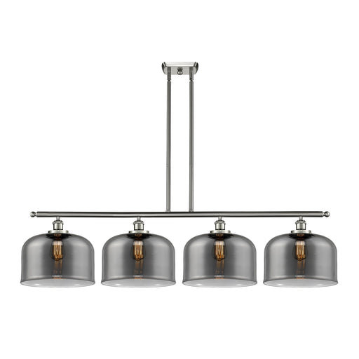 Innovations Bell 48in 4-Light Island Light | Industrial Brushed Satin Nickel Steel and Light Smoke Glass | Kitchen Island & Dining | Model 916-4I-SN-G73-L