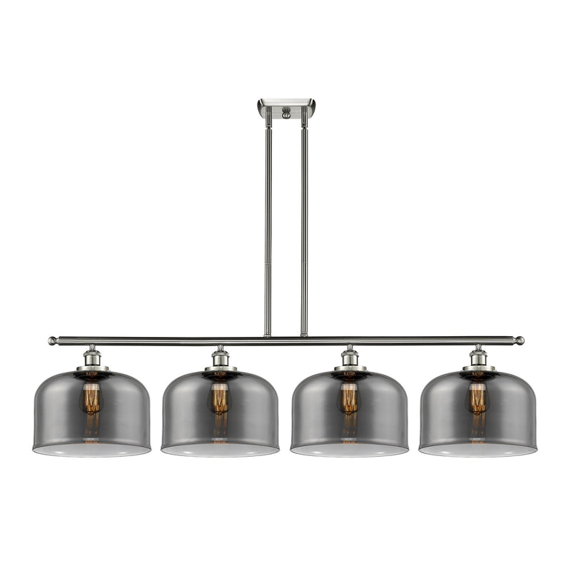 Innovations Bell 48in 4-Light Island Light | Industrial Brushed Satin Nickel Steel and Light Smoke Glass | Kitchen Island & | Model 916-4I-SN-G73-L-LED