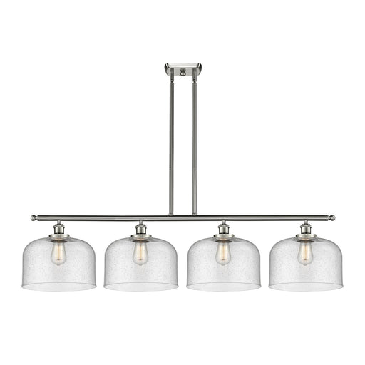 Innovations Bell 48in 4-Light Island Light | Industrial Brushed Satin Nickel Steel and Seedy Glass | Kitchen Island & Dining Room | Model 916-4I-SN-G74-L