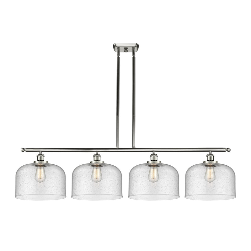 Innovations Bell 48in 4-Light Island Light | Industrial Brushed Satin Nickel Steel and Seedy Glass | Kitchen Island & Dining | Model 916-4I-SN-G74-L-LED