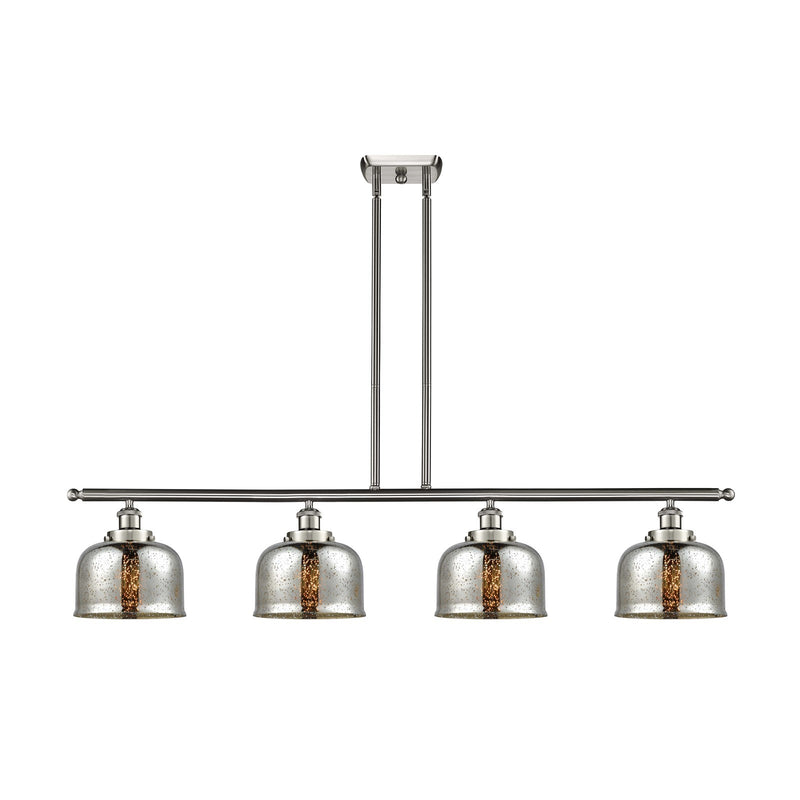 Innovations Bell 48in 4-Light Island Light | Industrial Brushed Satin Nickel Steel and Silver Plated Mercury Glass | Kitchen Island | Model 916-4I-SN-G78