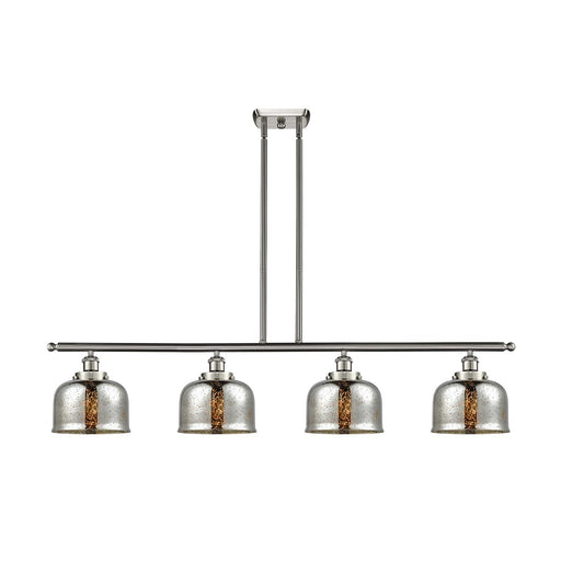 Innovations Bell 48in 4-Light Island Light | Industrial Brushed Satin Nickel Steel and Silver Plated Mercury Glass | Kitchen | Model 916-4I-SN-G78-LED