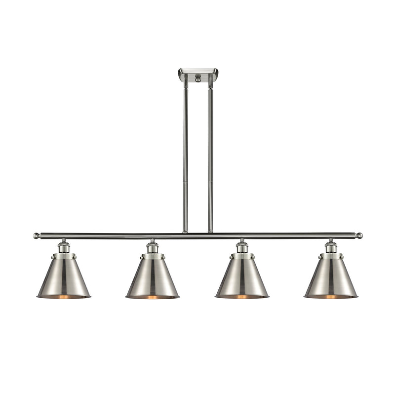 Innovations Appalachian 48in 4-Light Island Light | Industrial Farmhouse Brushed Satin Nickel Steel and Metal Shade | Kitchen | Model 916-4I-SN-M13-SN-LED
