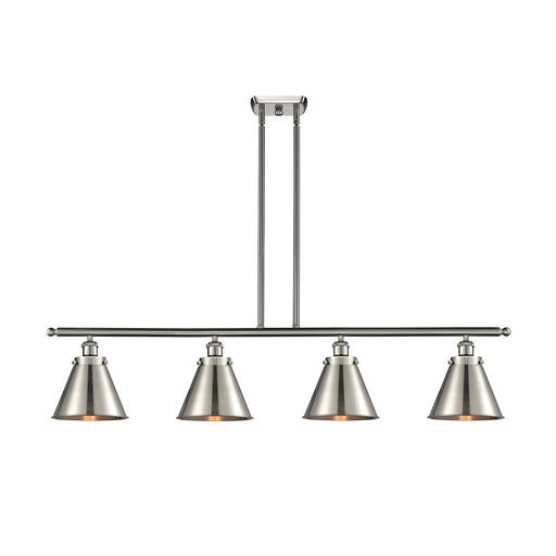 Innovations Appalachian 48in 4-Light Island Light | Industrial Farmhouse Brushed Satin Nickel Steel and Metal Shade | Kitchen | Model 916-4I-SN-M13-SN-LED