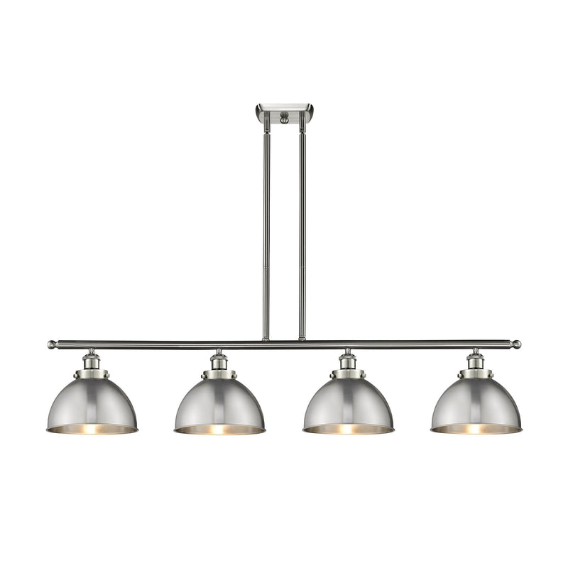 Innovations Derby 48in 4-Light Island Light | Industrial Farmhouse Brushed Satin Nickel Steel and Metal Dome Shade | Kitchen | Model 916-4I-SN-MFD-10-SN