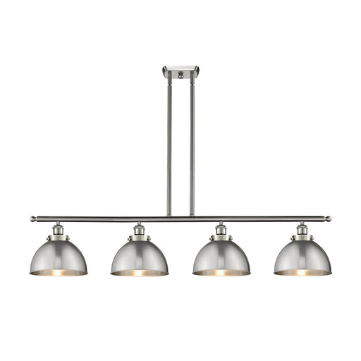 Innovations Derby 48in 4-Light Island Light | Industrial Farmhouse Brushed Satin Nickel Steel and Metal Dome Shade | Model 916-4I-SN-MFD-10-SN-LED