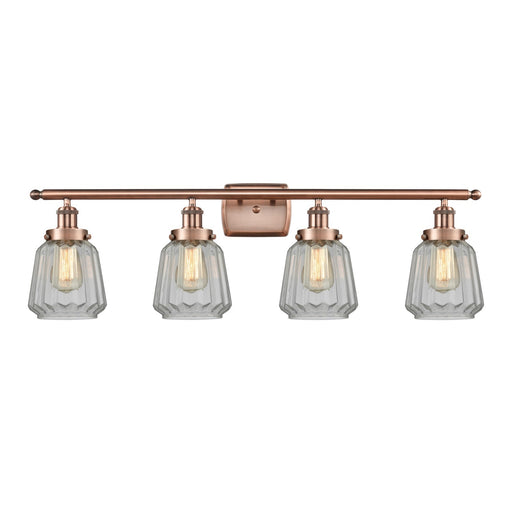 Innovations Chatham 37in 4-Light Bath Vanity Light | Modern Transitional Antique Copper Steel and Clear Ribbed Glass | Bathroom & | Model 916-4W-AC-G142