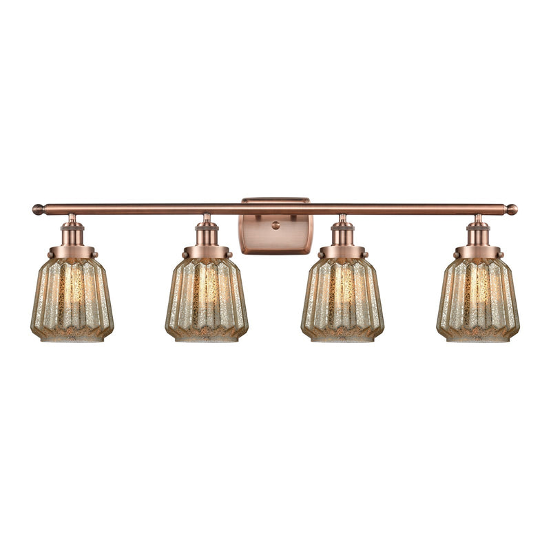 Innovations Chatham 37in 4-Light Bath Vanity Light | Modern Contempo Antique Copper Steel and Mercury Ribbed Glass | Bathroom & | Model 916-4W-AC-G146