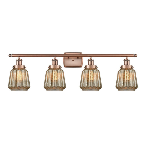 Innovations Chatham 37in 4-Light Bath Vanity Light | Modern Contempo Antique Copper Steel and Mercury Ribbed Glass | Bathroom & | Model 916-4W-AC-G146