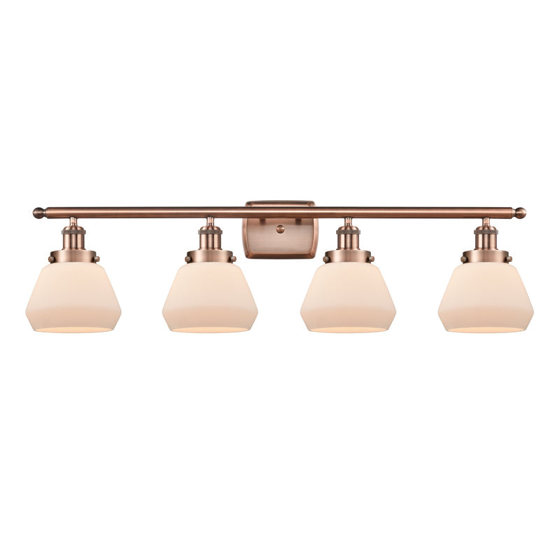 Innovations Fulton 37in 4-Light Bath Vanity Light | Modern Contempo Antique Copper Steel and Matte White Frosted Glass | Bathroom & | Model 916-4W-AC-G171