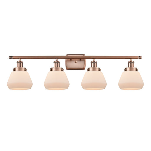 Innovations Fulton 37in 4-Light Bath Vanity Light | Modern Contempo Antique Copper Steel and Matte White Frosted Glass | Bathroom & | Model 916-4W-AC-G171