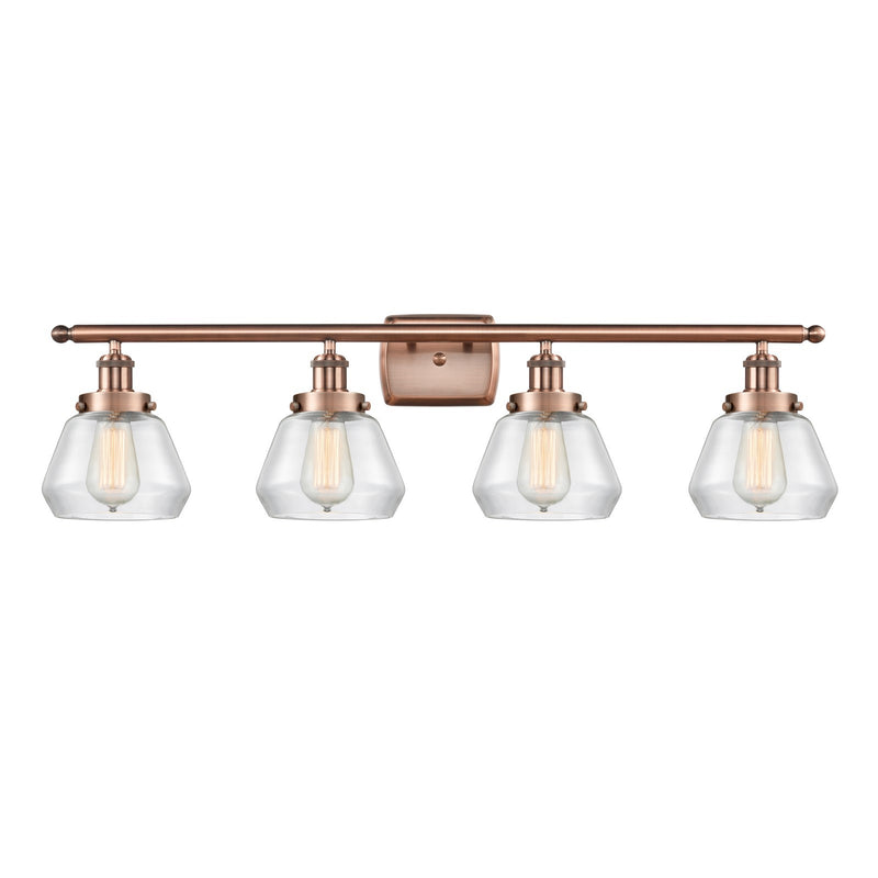 Innovations Fulton 37in 4-Light Bath Vanity Light | Modern Contempo Antique Copper Steel and Clear Glass | Bathroom & Entryway | Model 916-4W-AC-G172