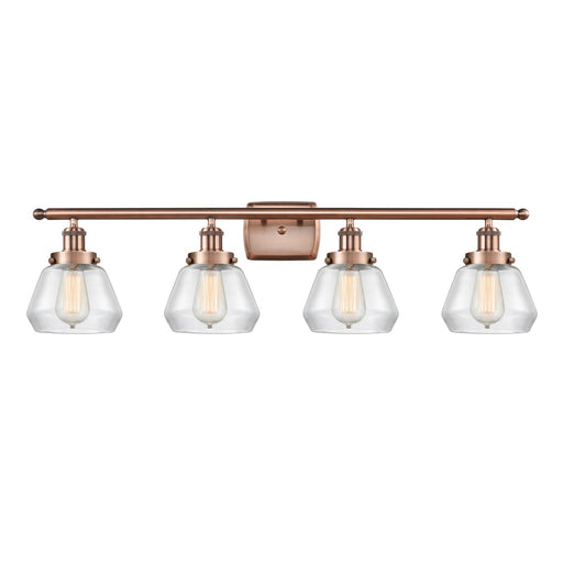 Innovations Fulton 37in 4-Light Bath Vanity Light | Modern Contempo Antique Copper Steel and Clear Glass | Bathroom & Entryway | Model 916-4W-AC-G172