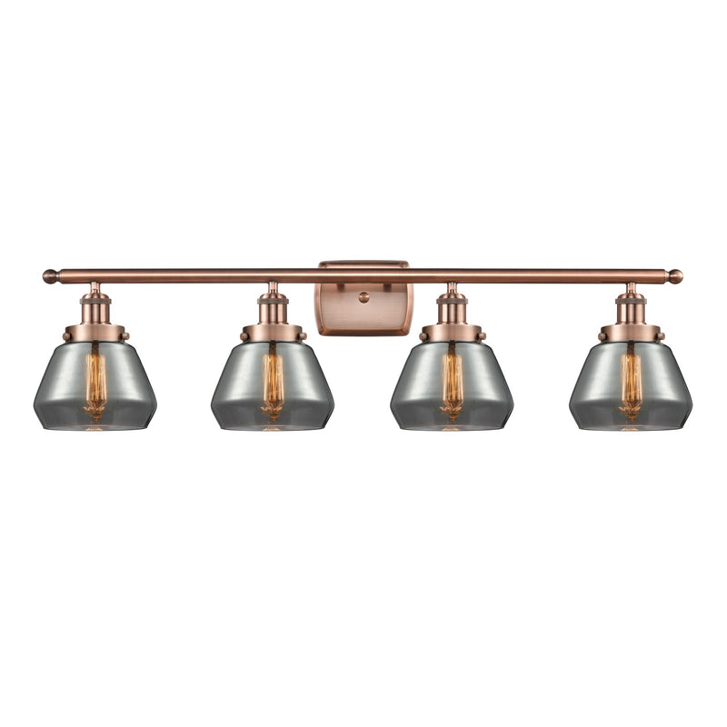Innovations Fulton 37in 4-Light Bath Vanity Light | Modern Contempo Antique Copper Steel and Light Smoke Glass | Bathroom & | Model 916-4W-AC-G173