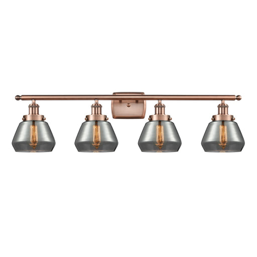 Innovations Fulton 37in 4-Light Bath Vanity Light | Modern Contempo Antique Copper Steel and Light Smoke Glass | Bathroom & | Model 916-4W-AC-G173