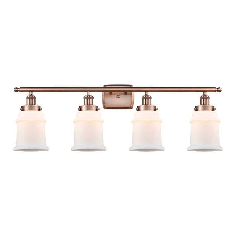 Innovations Canton 36in 4-Light Bath Vanity Light | Modern Contempo Antique Copper Steel and Matte White Frosted Glass | Bathroom | Model 916-4W-AC-G181